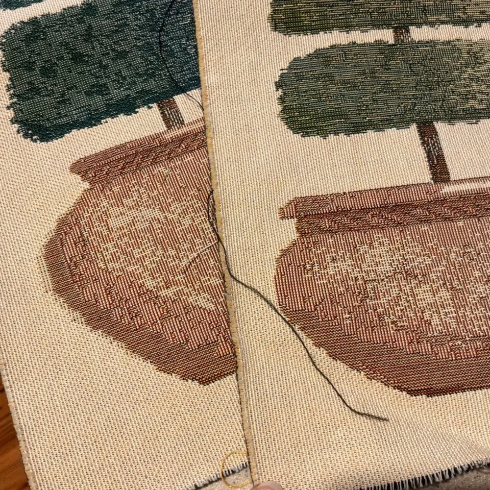 Pair Vintage Woven Topiary Tapestry Panels Cottagecore English Garden Country